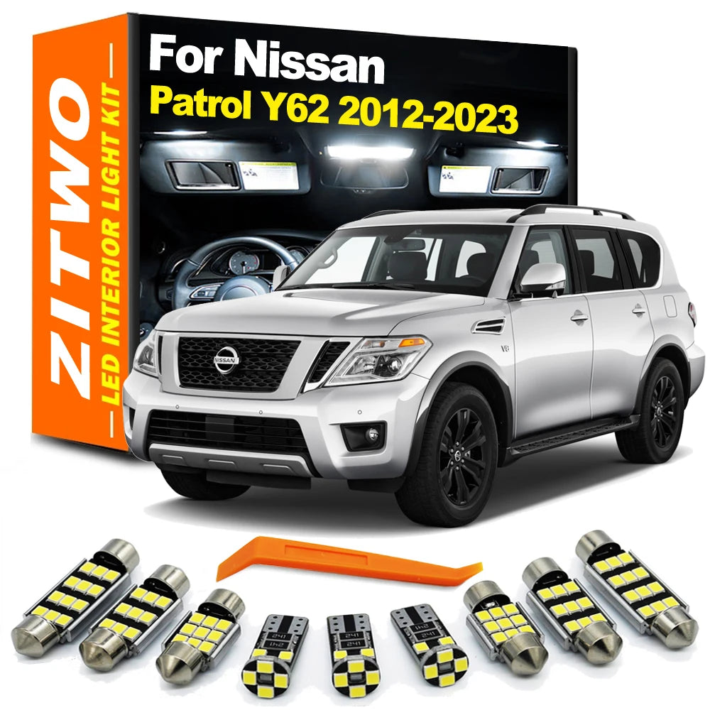 ZITWO 15Pcs LED Interior Light + Sunvisor Lamp Kit For Nissan Patrol Y62 2012 - 2017 2018 2019 2020 2021 2022 2023 Accessories