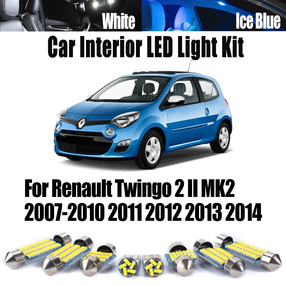 11-Piece LED Interior Light Kit for Renault Twingo 2 II MK2 2007- 2011 - Canbus Dome Map Door Trunk Bulbs | AUTOKITSHOP