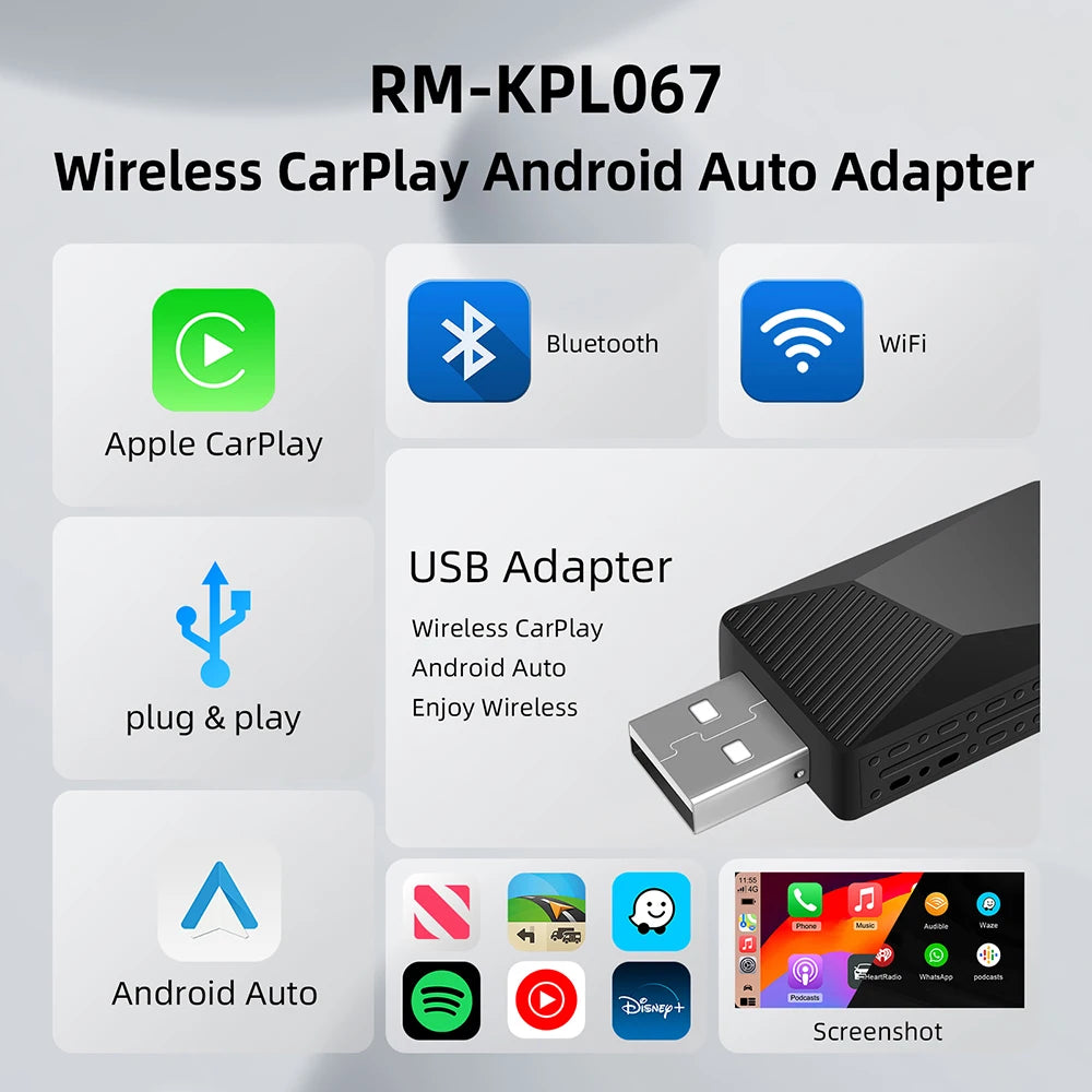2 In 1 Wireless CarPlay Android Auto AI Box Carplay Dongle BT WiFi Plug and Play Voice Ass | AUTOKITSHOP