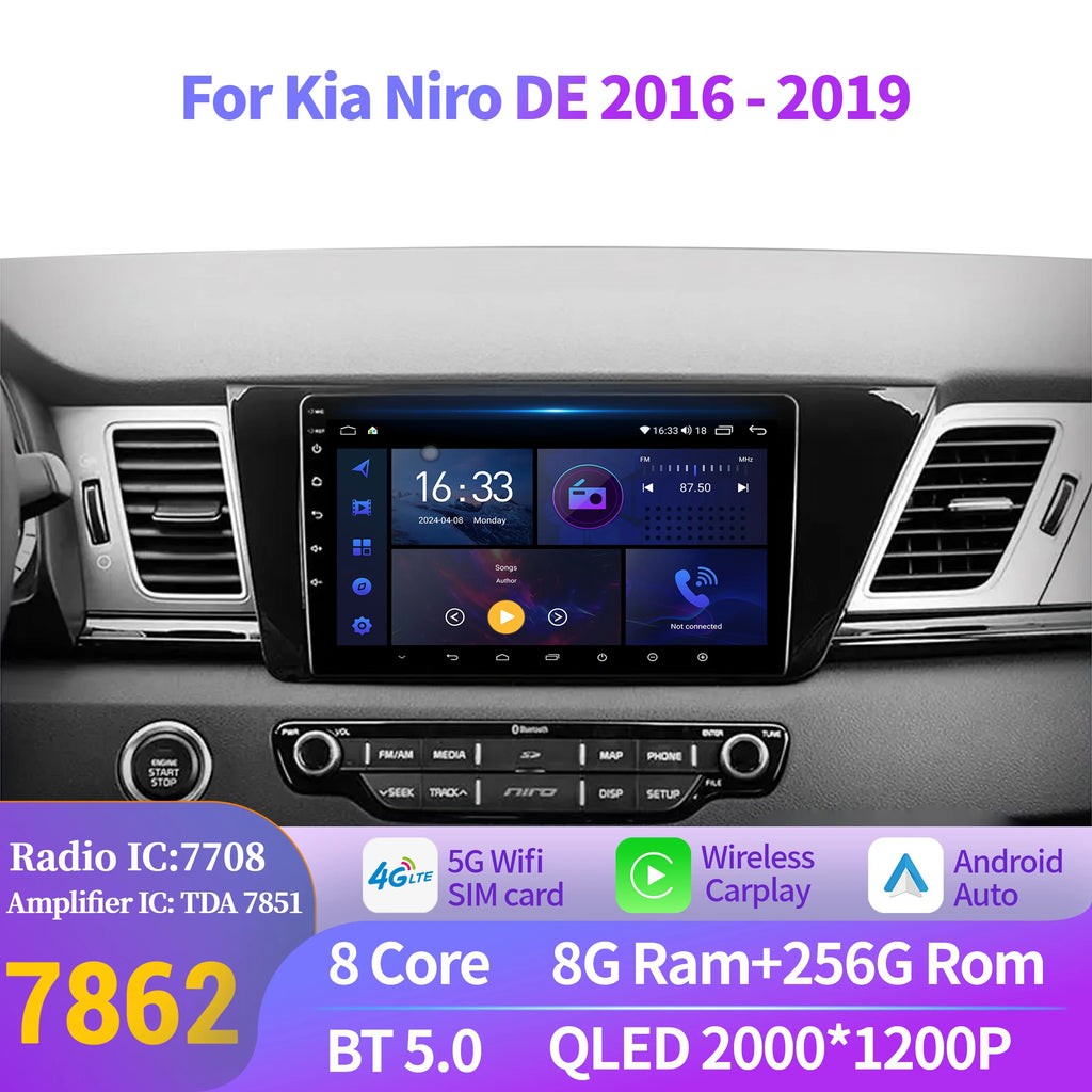 For Kia Niro DE 2016-2019 Wireless BT CarPlay Android 14 Radio Car Multimedia Player 7862