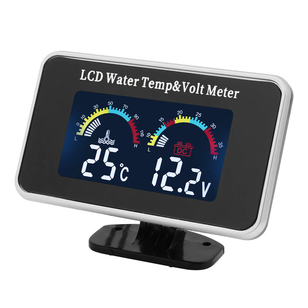 12V 24V Digital LCD Voltmeter Water Temperature Gauge + Water Temperature Sensor 10mm 1/8NPT 2in - Automotive LED Light