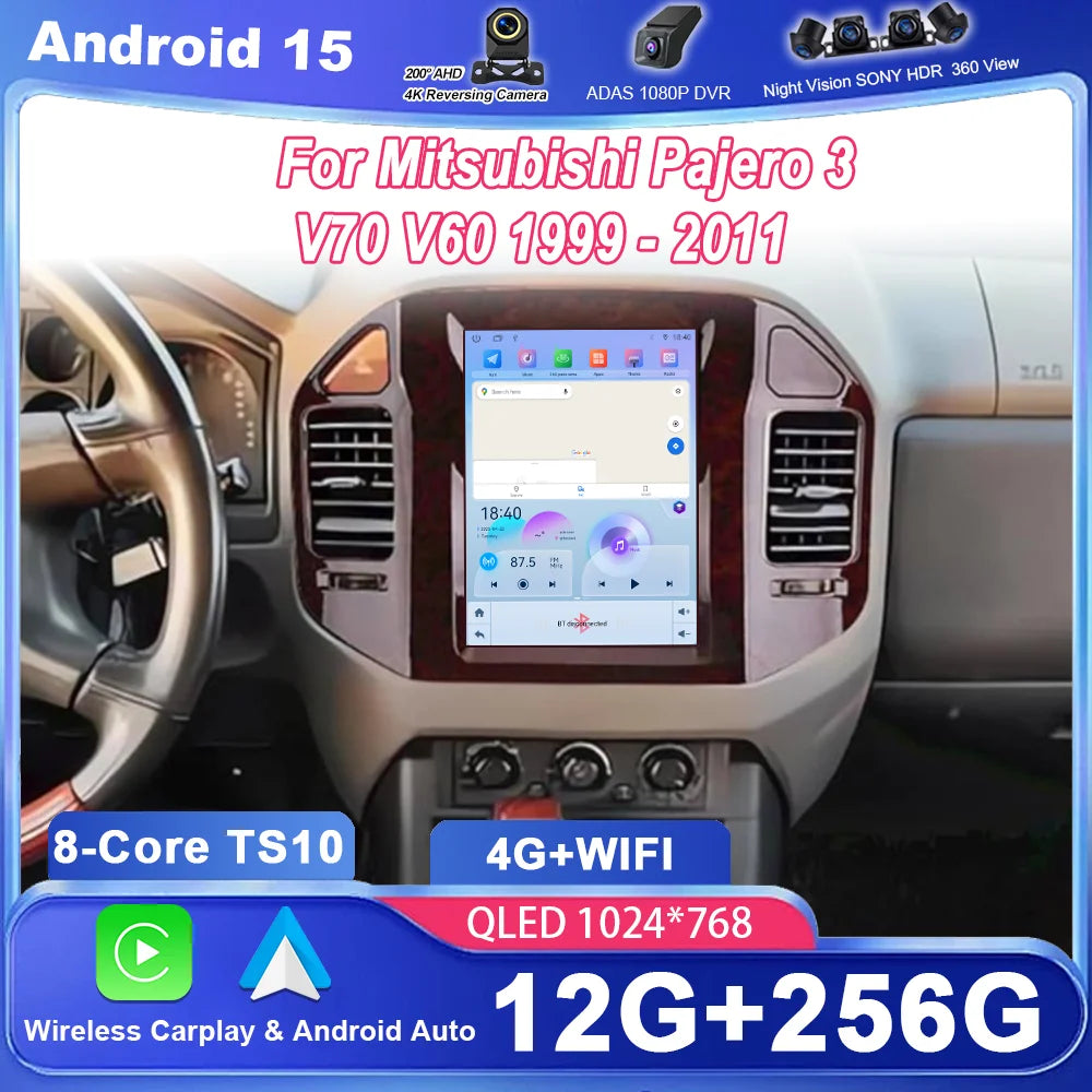 9.7“ Android 15 Car Radio Stereo For Mitsubishi Pajero 3 V70 V60 1999-2011 Auto Multimedia