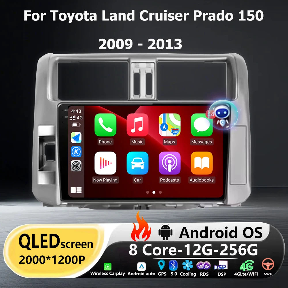 Android 16 Auto CarPlay For Toyota Land Cruiser Prado 150 2009 - 2013 Car Radio Multimedia