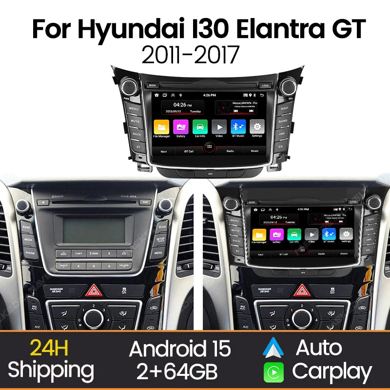 7'' Android 15 Car Radio Stereo for Hyundai I30 Elantra GT 2011 - 2017 Wireless Carplay Au | AUTOKITSHOP