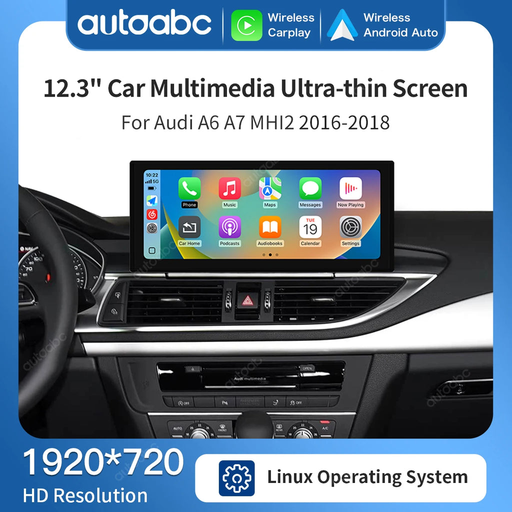 12.3'' Wireless CarPlay Android Auto Car Multimedia Display For Audi A6 A7 2016-2018 Linux | AUTOKITSHOP