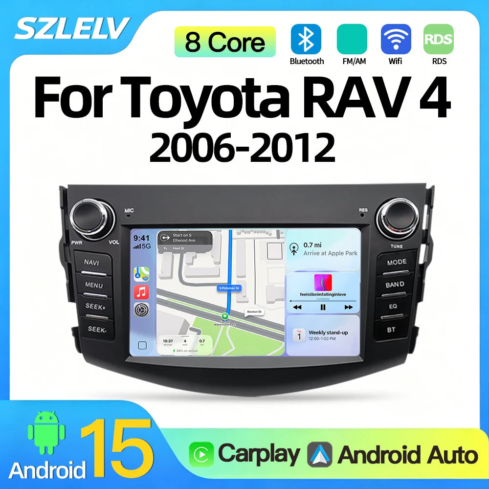 SZLELV Android 15 Car Radio Carplay Auto For Toyota RAV4 Rav 4 2006-2012 Multimedia Player