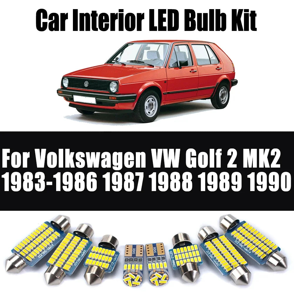 9-Piece LED Interior Light Kit for Volkswagen VW Golf 2 MK2 1983- 1986 - Canbus Dome Map Door Trunk Bulbs | AUTOKITSHOP