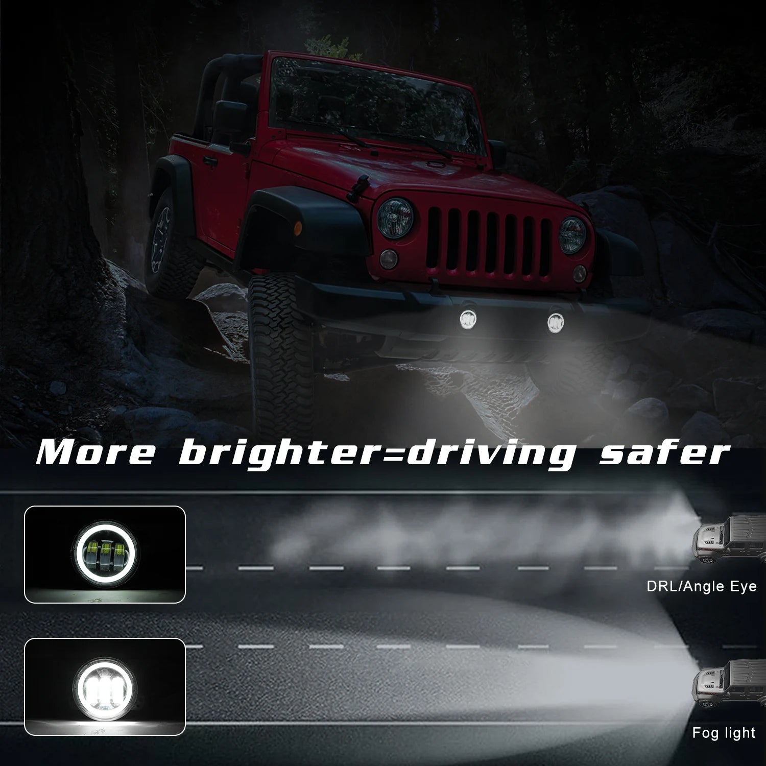 4 Inch LED Fog Lights With White Halo Ring DRL Amber Turn Signal Lamp For Jeep Wrangler JK