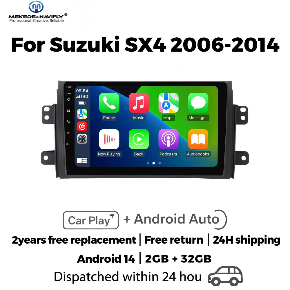 MEKEDE&NAVIFLY Android 14 Intelligent car audio system 9INCH car radio For Suzuki SX4 2006