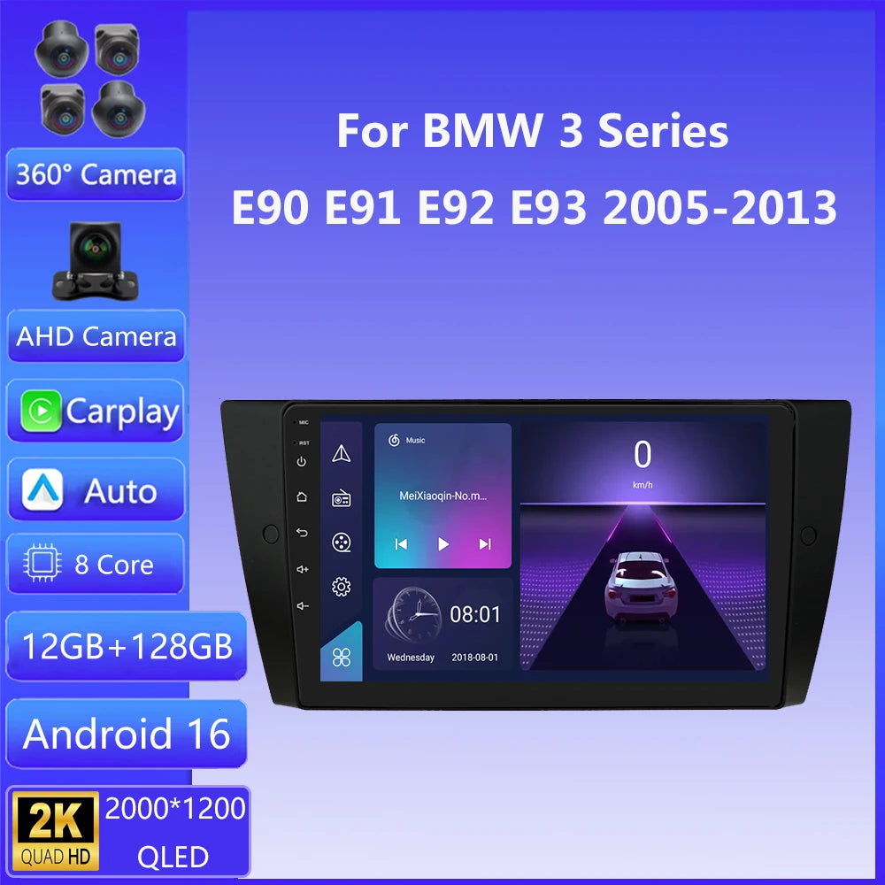 9" Android 16 Car Stereo Radio Carplay/Android Auto Touchscreen GPS Nav BT RDS For BMW 3 S