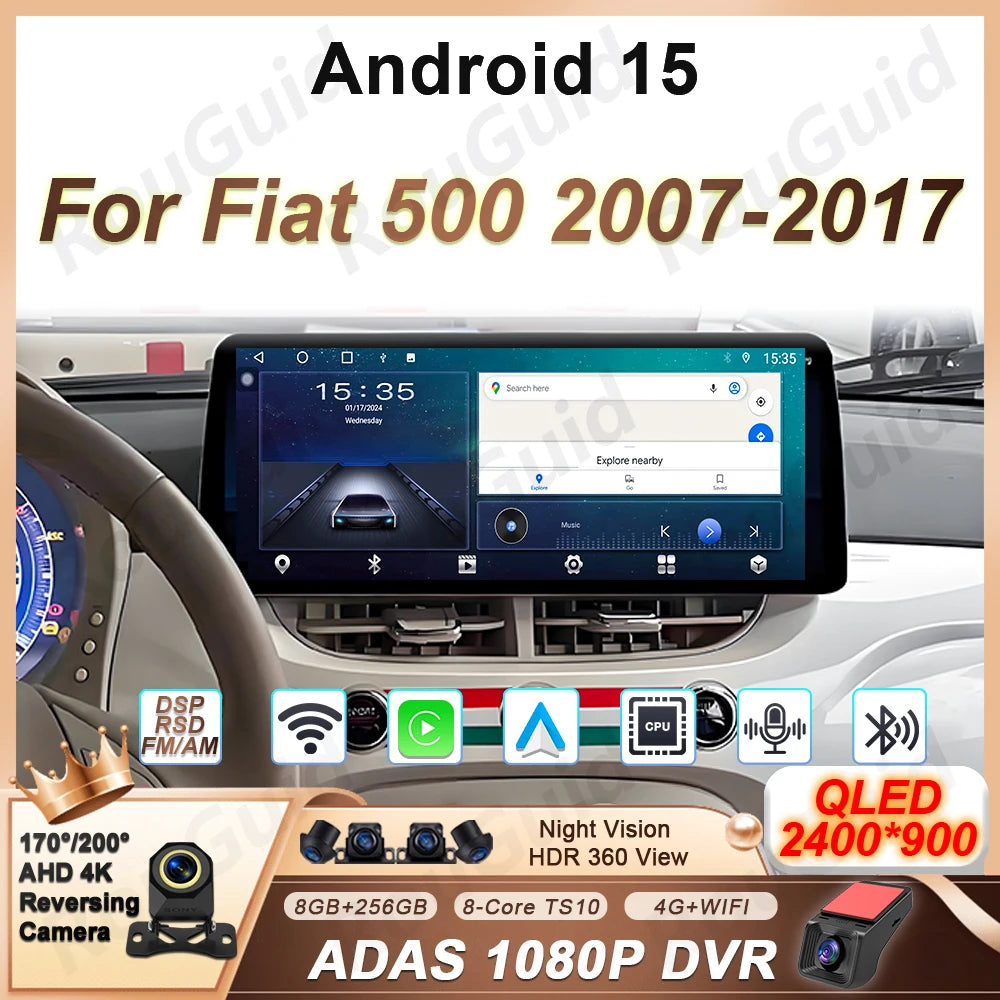 Android Auto Car Radio For Fiat 500 2007 2008 2009 2010 -2014 Carplay Video Player Stereo  | AUTOKITSHOP