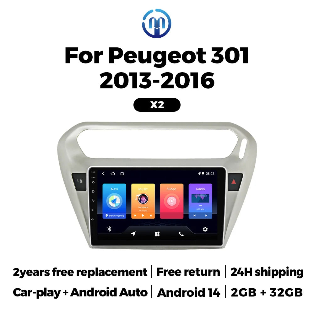 Wireless Carplay Android Auto Screen Car Radio for Peugeot 301 C-Elysee CElysee 2012-2016  | AUTOKITSHOP