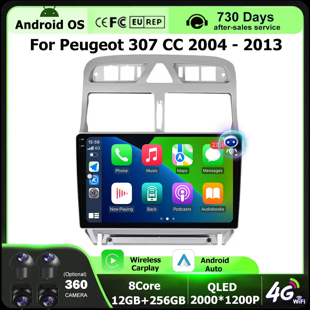 Car Radio Multimedia Video Player GPS Navigation Tools For Peugeot 307 CC 2004 - 2013 Andr