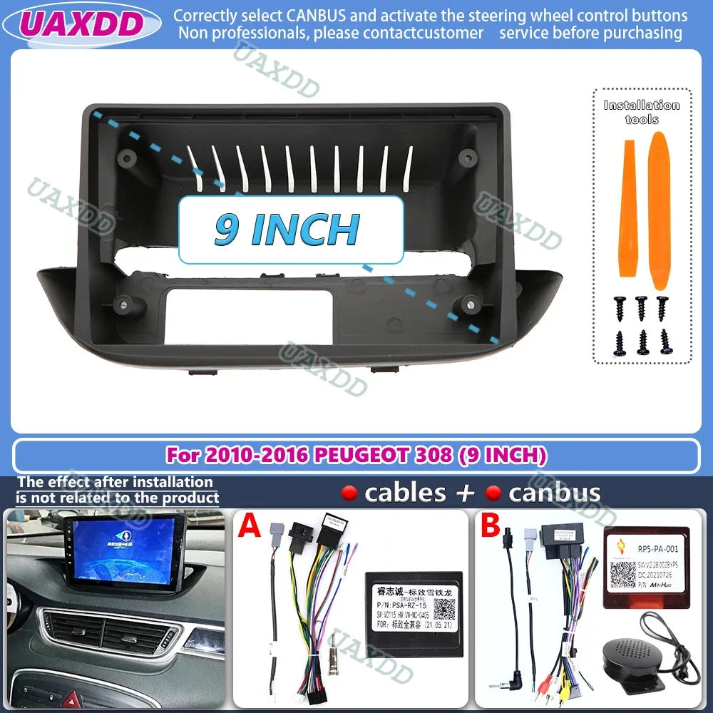 For 2010-2016 PEUGEOT 308 9INCH 2 Din Car radio Android frame panel fascia cable video har