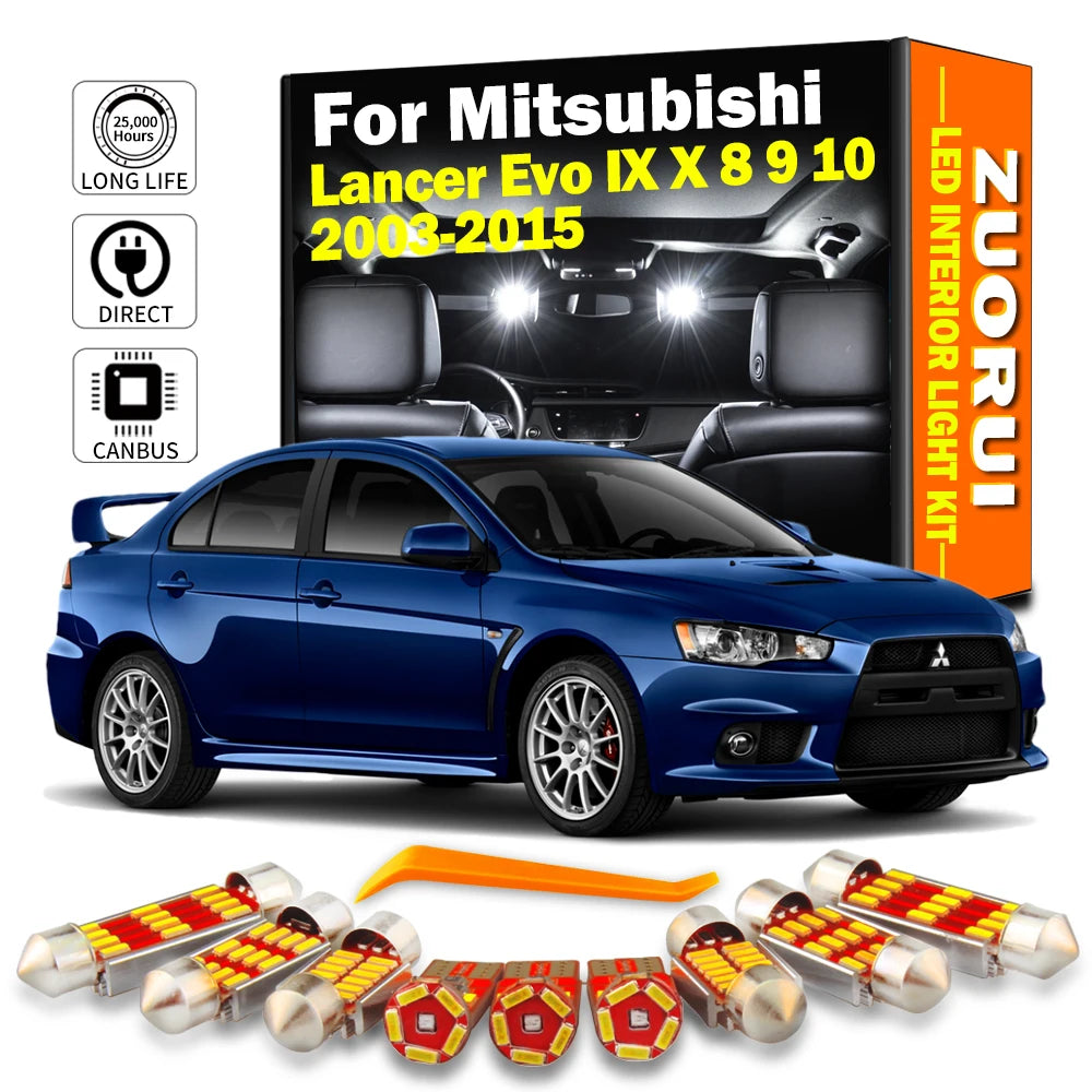 8-Piece LED Interior Light Kit for Mitsubishi Lancer Evo IX X 8 9 10 2003-2013 - Canbus Dome Map Door Trunk Bulbs | A...