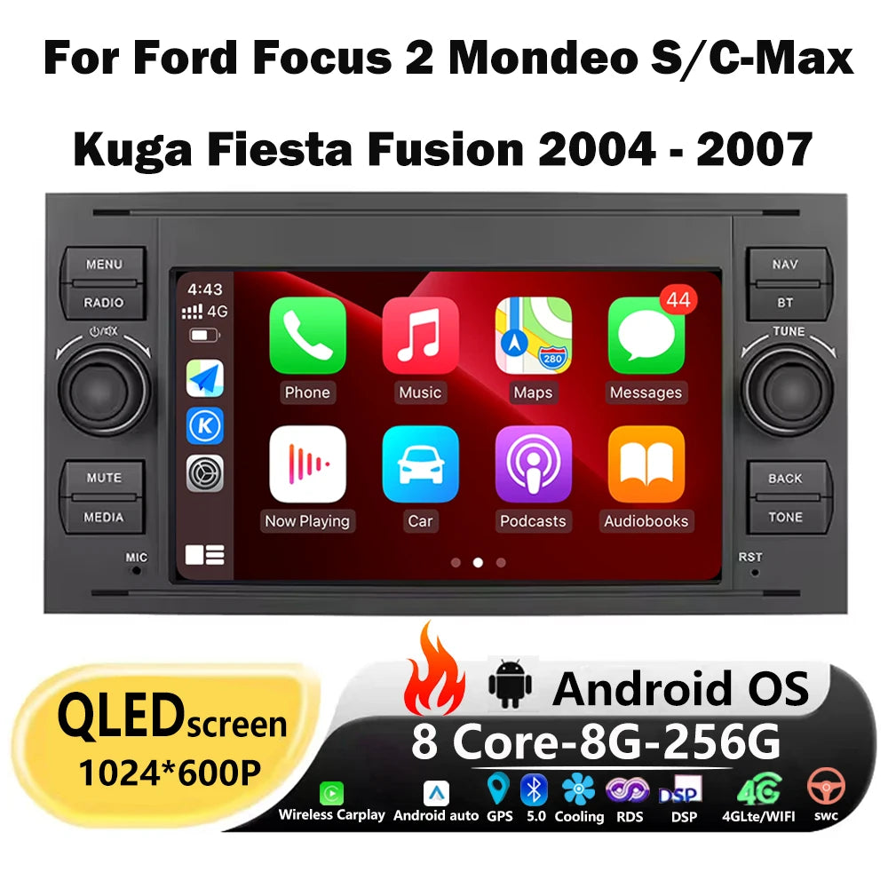 Wireless Carplay For Ford Focus 2 Mondeo S/C-Max Kuga Fiesta Fusion 2004-2007 Android 16 A