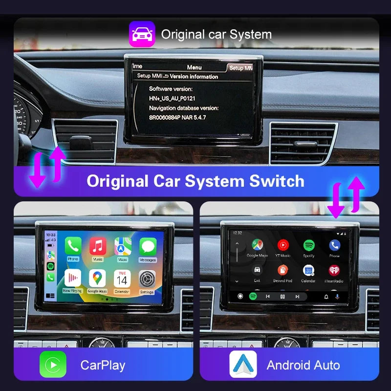 Wireless AI box CarPlay Android Auto Interface for Audi A8/A8L 2010-2017, Supports Mirror