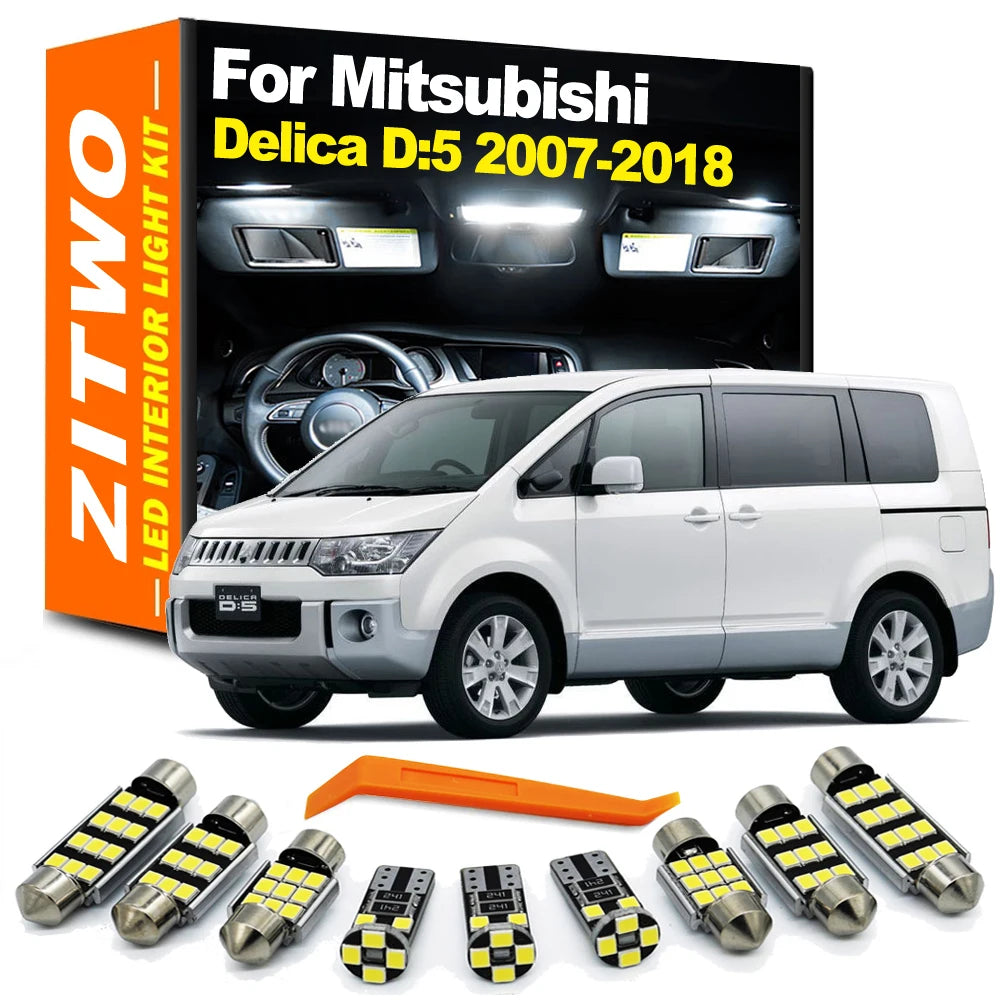 ZITWO 12Pcs LED Bulb Interior Indoor Light Kit For Mitsubishi Delica D5 D:5 CV5W CV2W 2007-2015 2016 2017 2018 Car Plate Lamp