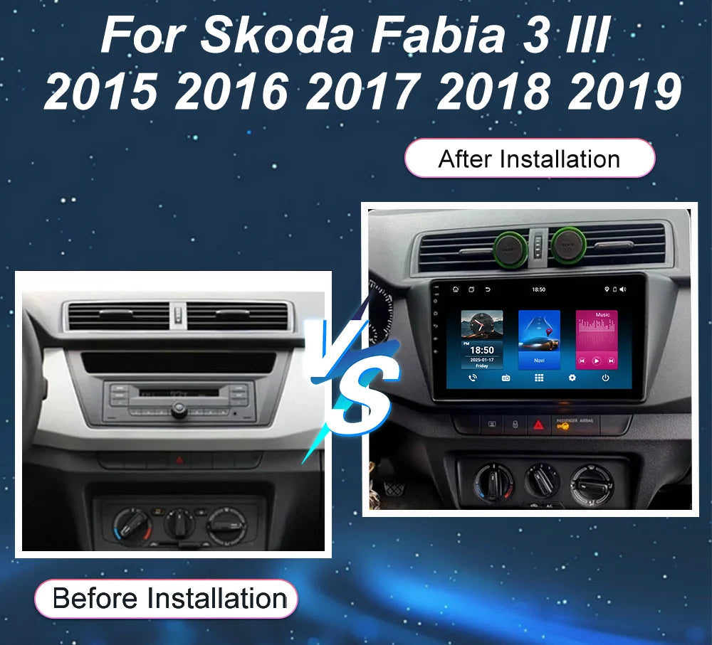 Car Radio For Skoda Fabia 3 III 2015 2016 2017 2018 2019 Auto Multimidia Video Player QLED