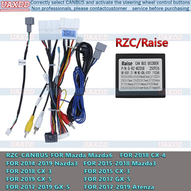 UAXDD 2 Din Car RZC Raise Canbus Cable FOR Mazda 3 CX-4 Nazda3 CX-3 CX-5 Atenza video harn