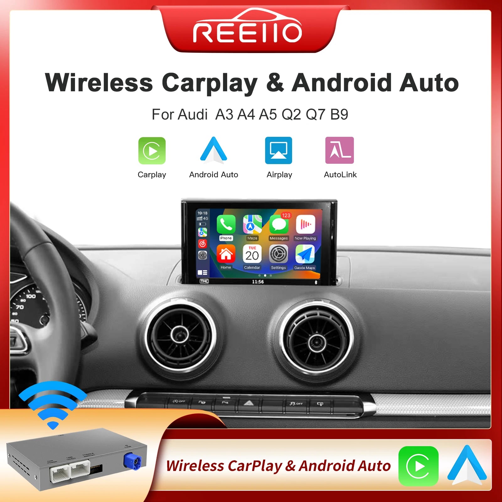 Wireless CarPlay for Audi, automatic Android interface for Audi A3, 8V, Q2, 8P, 2013-2018,