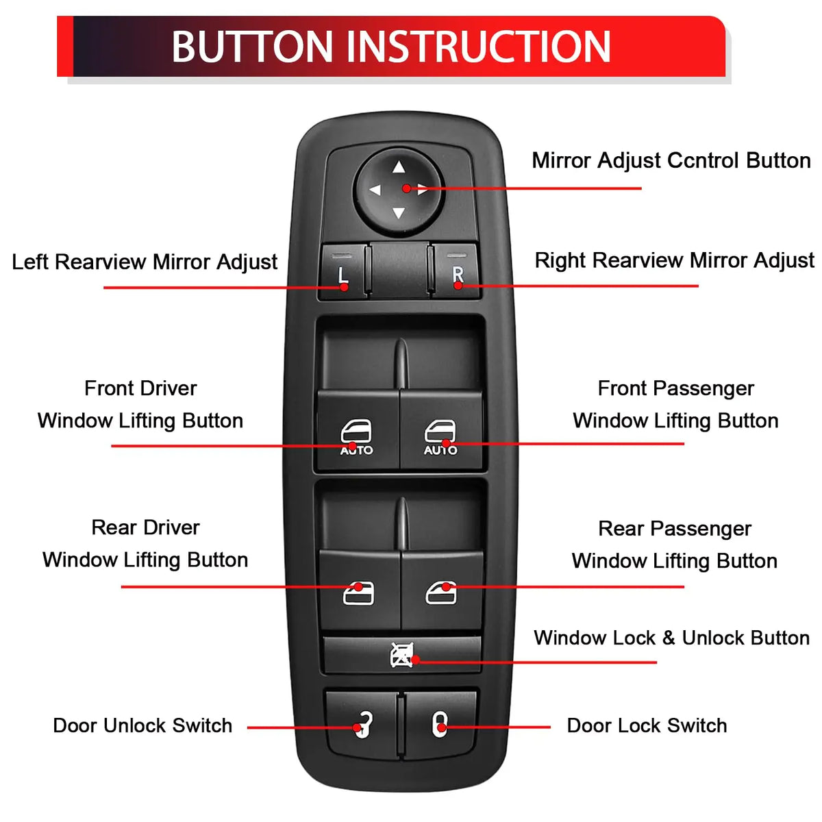 Master Power Window Switch Driver Side for Dodge Charger Journey Ram 1500 2500 3500 Chrysler 200 - Automotive LED Light