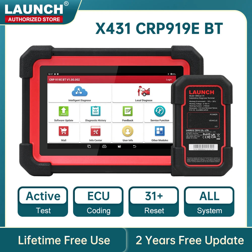 LAUNCH X431 CRP919E BT Car Diagnostic Tool Auto OBD2 Scanner with Active Test ECU Coding C