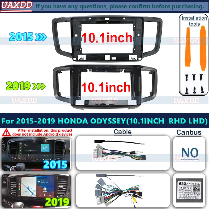 For Honda 2015-2019 Odyssey 10.1inch Stereo Frame Panel Fascia Dashboard Audio Radio Andro