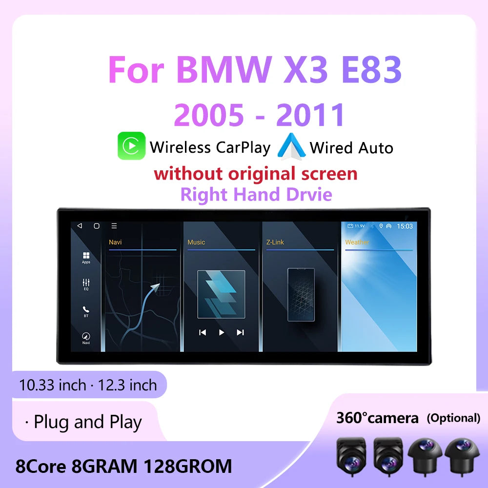 RHD Wireless Carplay Android For BMW X3 E83 2005 -2011 Car Radio Multimedia Player GPS Nav