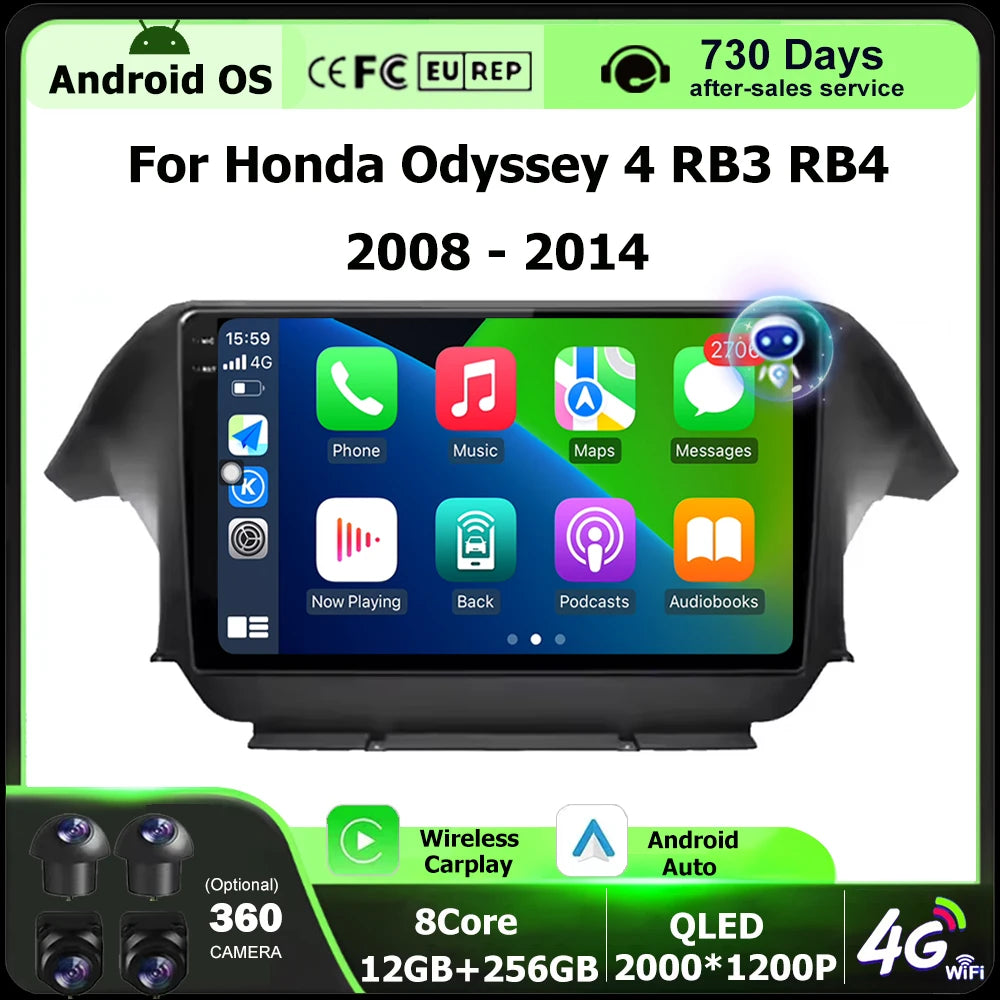 Wireless Carplay For Honda Odyssey 4 RB3 RB4 2008-2014 Android 16 Car Radio Multimedia Vid