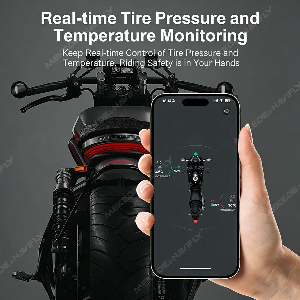 BT5.4 Wireless TPMS for Motorcycles Truck Car App Real-Time Tire Pressure Temperature Moni | AUTOKITSHOP