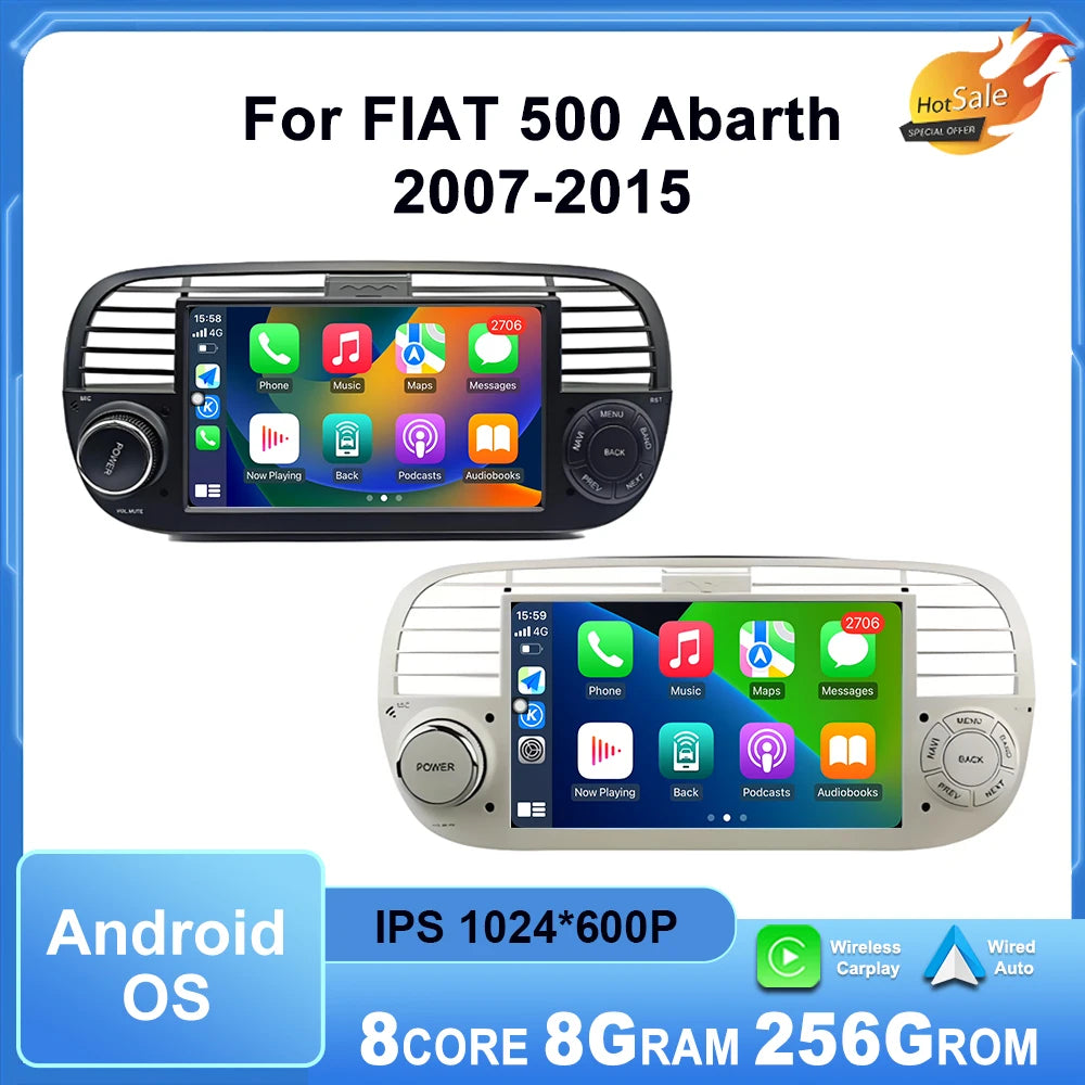 Wireless Carplay Android Auto for FIAT 500 Abarth 2007-2015 Car Radio Touch display Multim