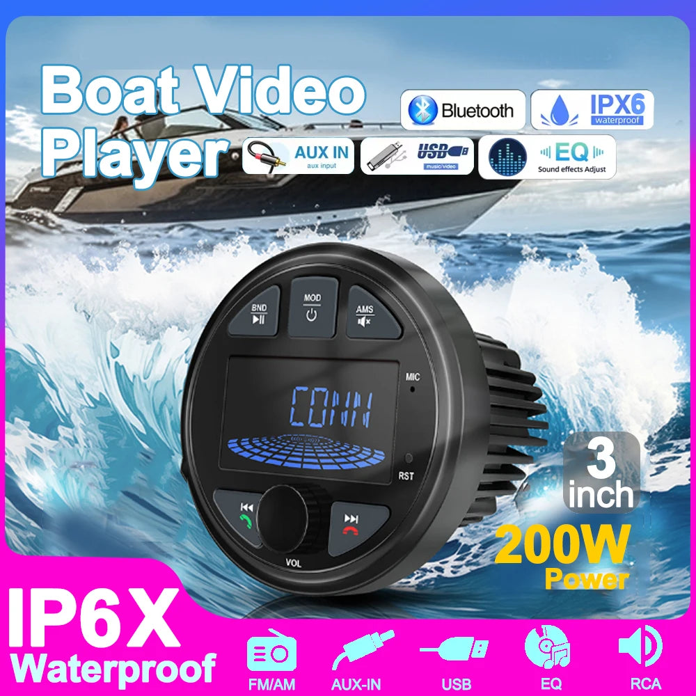 Boat Radio Marine Stereo Source Media Player AM FM RDS Receiver MP3 MP4 Video Play Bluetoo