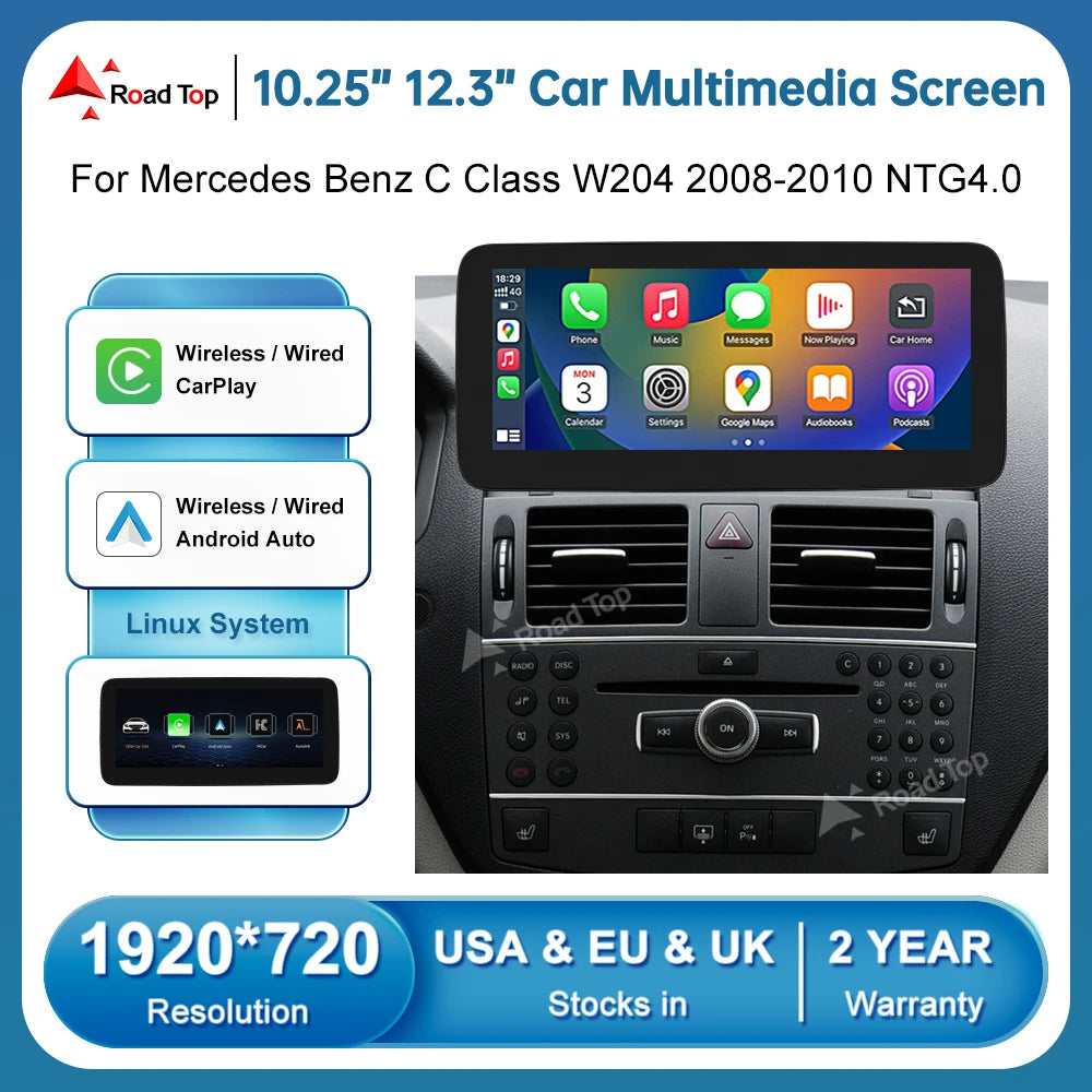 12.3" Wrieless CarPlay Android Auto Car Multimedia Linux Touch Screen for Mercedes-Benz C  | AUTOKITSHOP