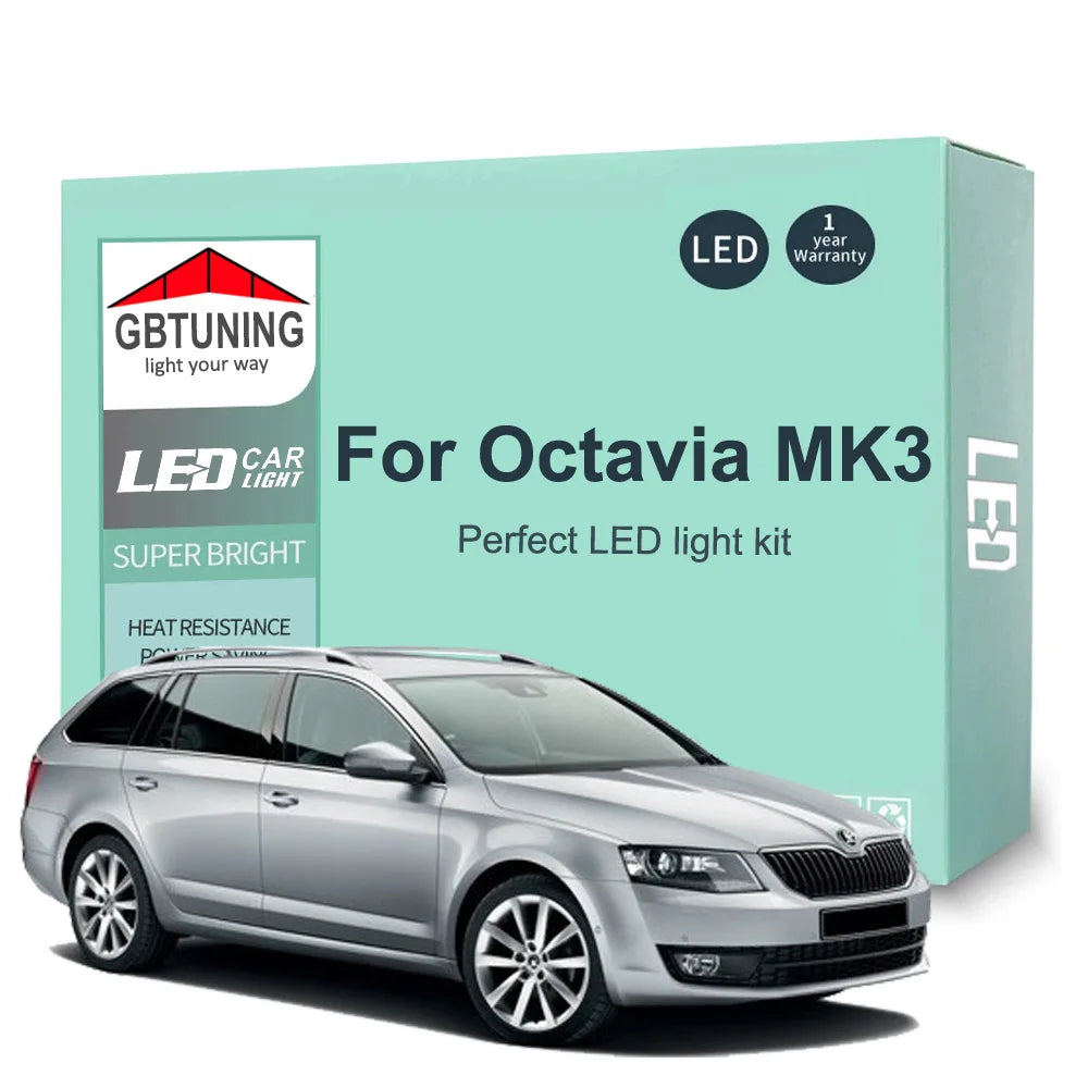 14-Piece LED Interior Light Kit for Skoda Octavia MK3 3 5E 5E3 5E5 RS Sedan Estate 2012-2017 - Canbus Dome Map Door T...