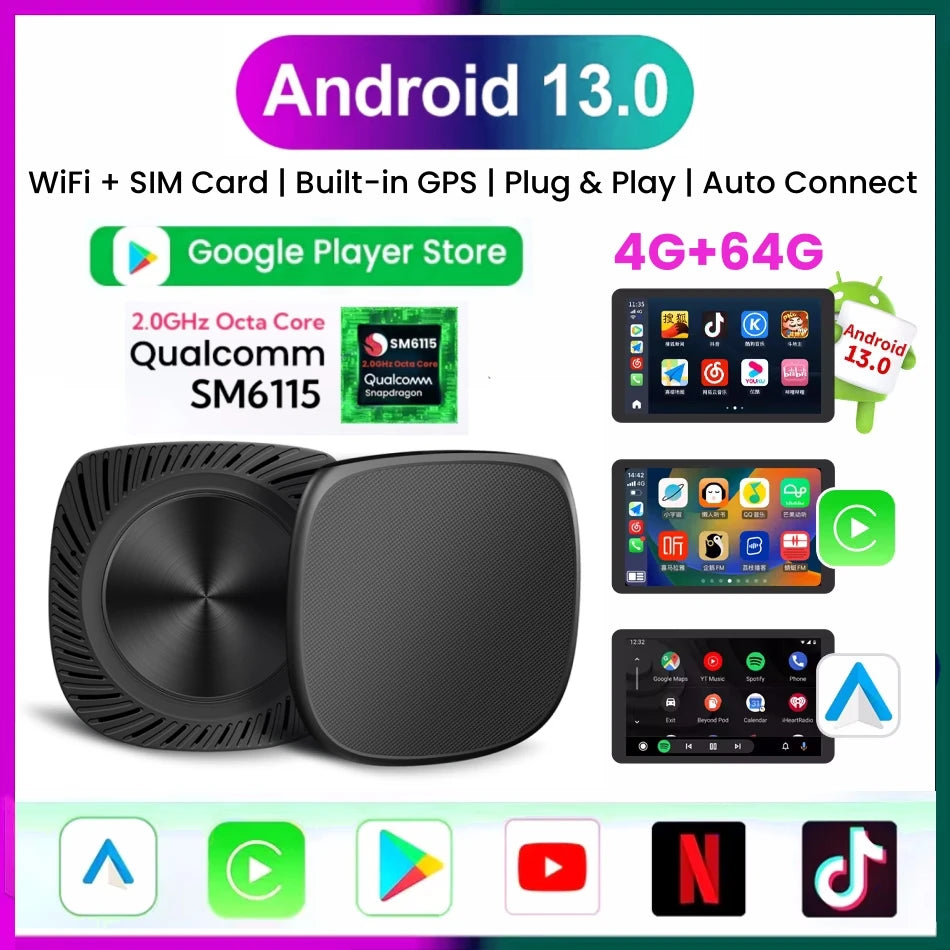 2024 Rhythm Smart CarPlay Ai Box Android 13 Support Netflix YouTube Split Screen Wireless  | AUTOKITSHOP