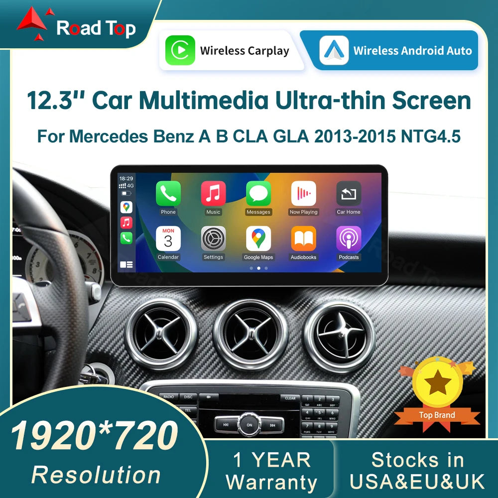 12.3' RoadTop Ultra-thin IPS Touch Screen Wireless CarPlay Multimedia for Mercedes-Benz A