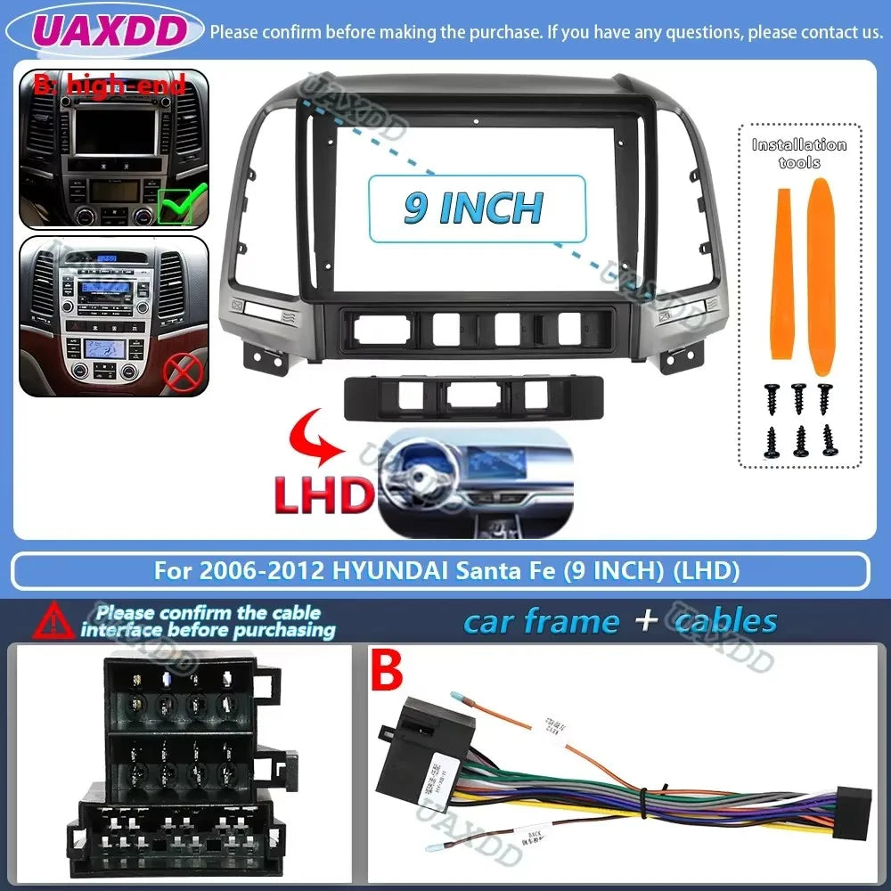 FOR 2006-2012 Hyundai Santa Fe 9INCH 2 Din Car stereo radio Android frame panel fascia cab
