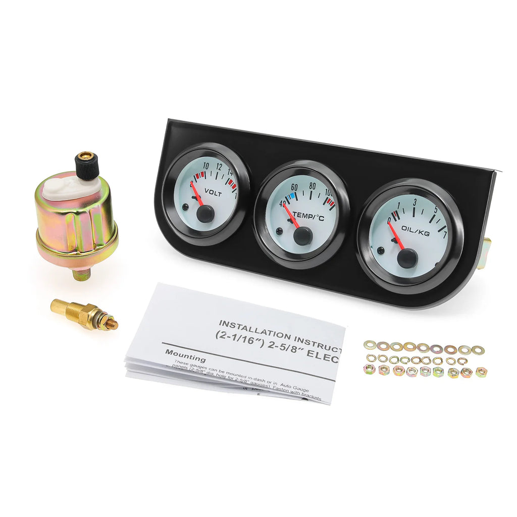 52mm 3 in 1 Car Modification Gauge Water Temp+Oil Pressure+Volt Meter with Temp &Press Sensor Bl - Automotive LED Light