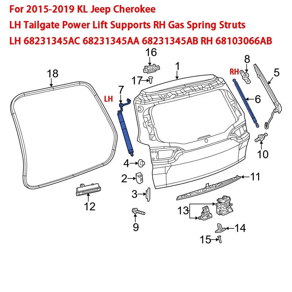 For KL Jeep Cherokee 2015-2019 LH Tailgate Power Lift Supports RH Gas Spring Struts 682313 | AUTOKITSHOP