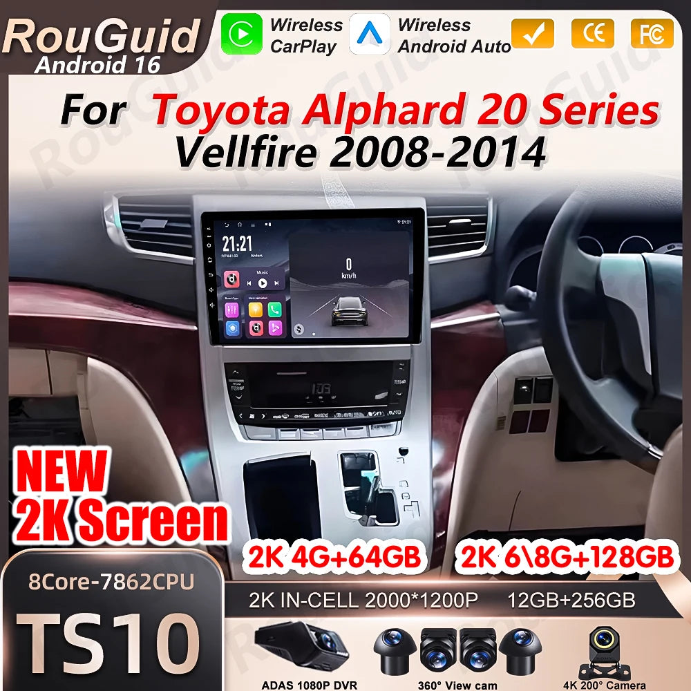 Android 16 Auto Car Radio For TOYOTA Alphard 20 Series Vellfire 2008 2009 2010 2011 2012 2 | AUTOKITSHOP