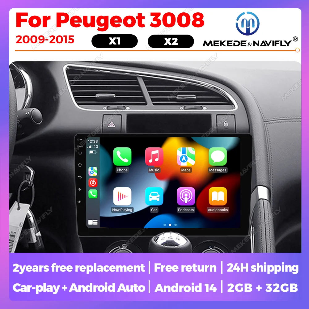 For Peugeot 3008 5008 AT MT 2009 2012 -2016 Android 14 Autoradio Multimedia Video Player G