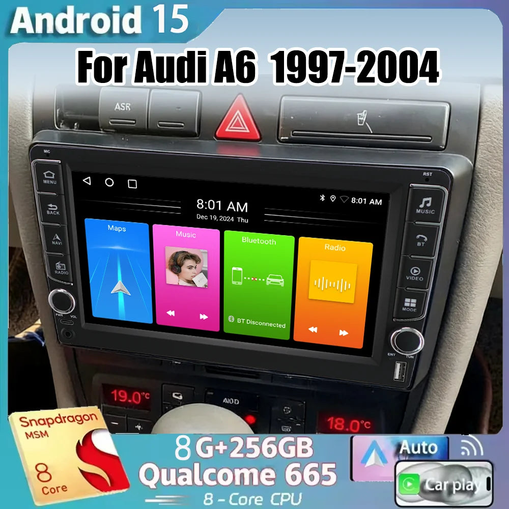 9 Inch Android 15 Carplay Car Radio Multimedia For Audi A6 1997-2004 Head Unit BT GPS vide | AUTOKITSHOP