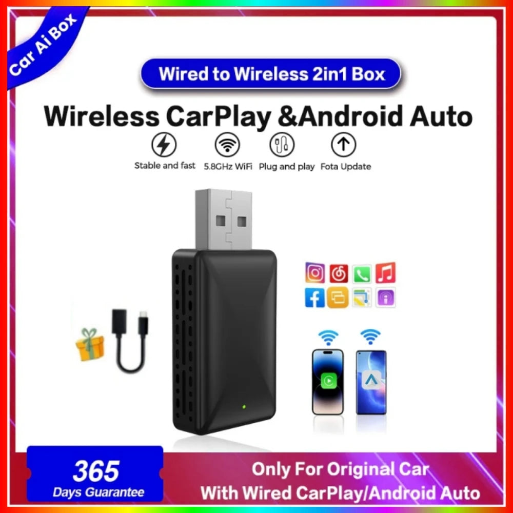 Android Auto Wireless Adapter New Mini 2 in 1 Box For Apple Carplay Dongle for Cars With W | AUTOKITSHOP