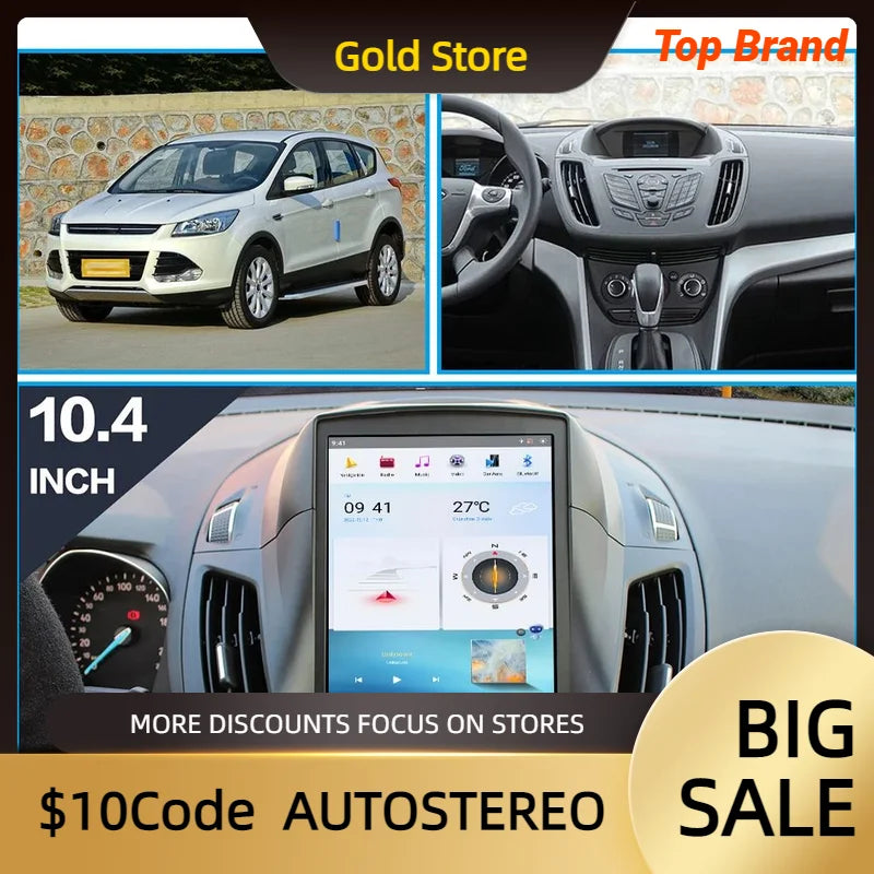 Vertical Screen Android13 Carplay For Ford Kuga 2013-2019 Tesla Style Car GPS Navigation H