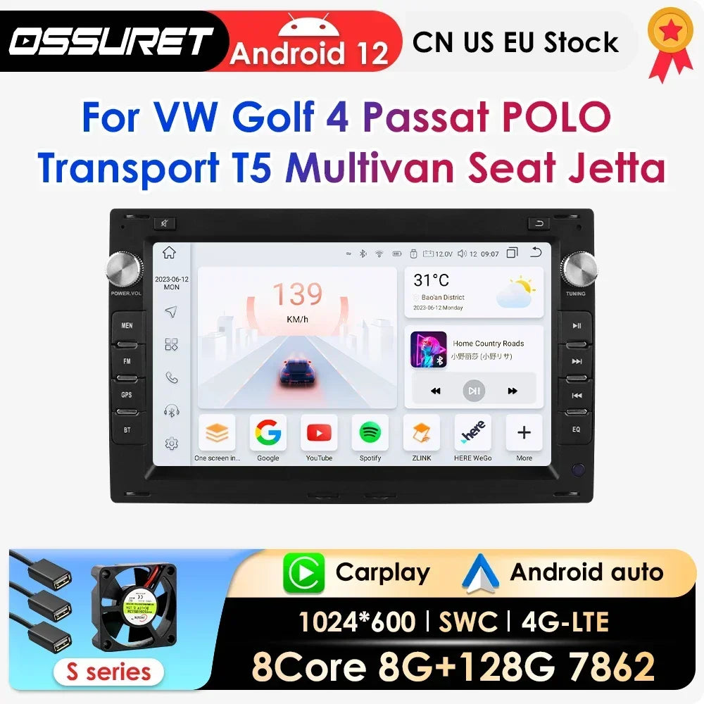 2din Carplay Android Auto Car Radio for VW Golf 4 Passat POLO Transport T5 Multivan Seat J