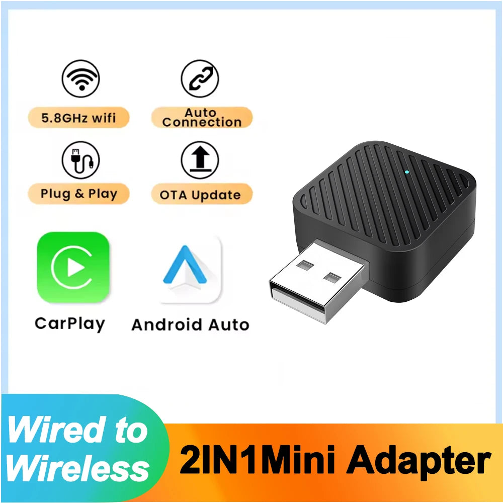 Universal Mini Box 2025 New Wired to Wireless Carplay Android Auto 2in1 Mini Adapter Dongl
