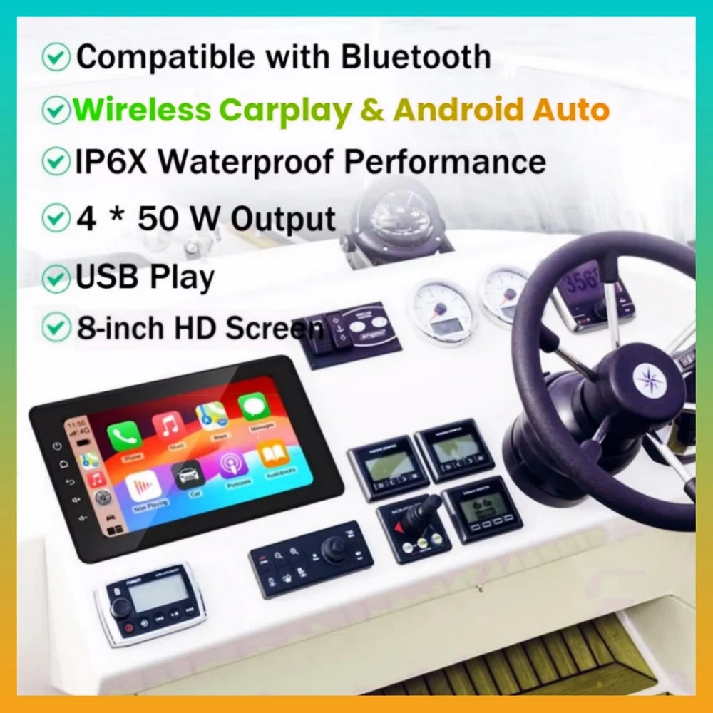 8 Inch Marine Multimedia Player IPX6 Waterproof Boat Media MP3 Player with Wireless CarPla | AUTOKITSHOP