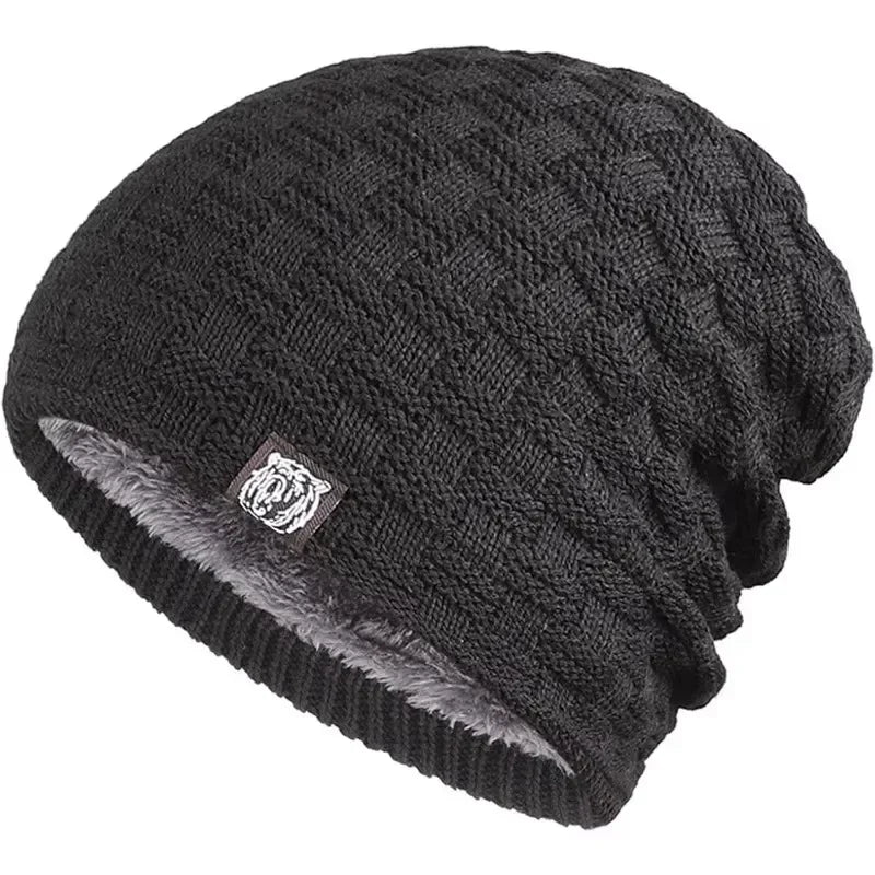 Mens Plush Lining Beanie Winter Hat Outdoor Sports Keep Warm Knitted Skully Hat Cycling Camping  - Automotive LED Light