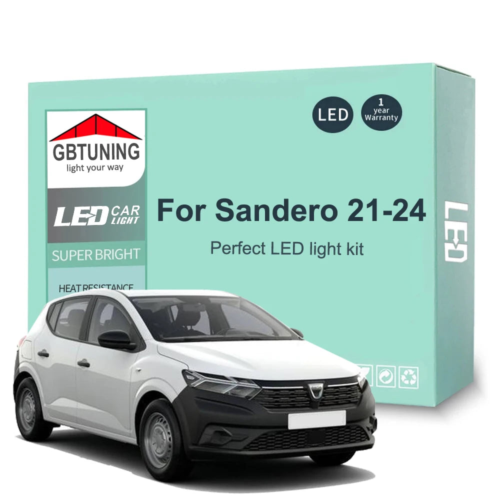 10-Piece LED Interior Light Kit for Dacia Sandero III 3 MK3 2021-2024 - Canbus Dome Map Door Trunk Bulbs | AUTOKITSHOP